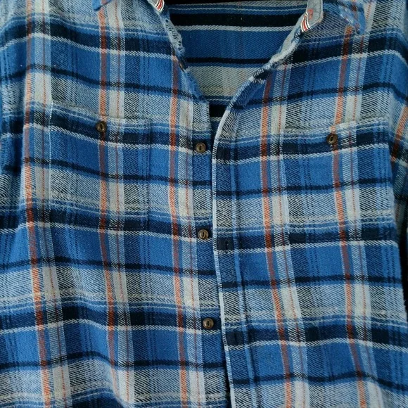 Flag & Anthem Shirt Mens 2XL Blue Plaid Long Sleeve Flannel Western Cotton Relax - Picture 8 of 10